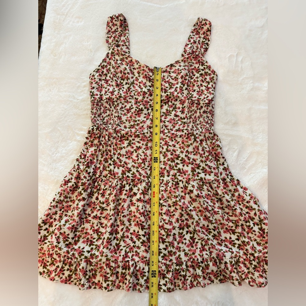 Wild Fable Coral Pink & Cream Floral Tiered Mini Dress- size L - Picture 14 of 15